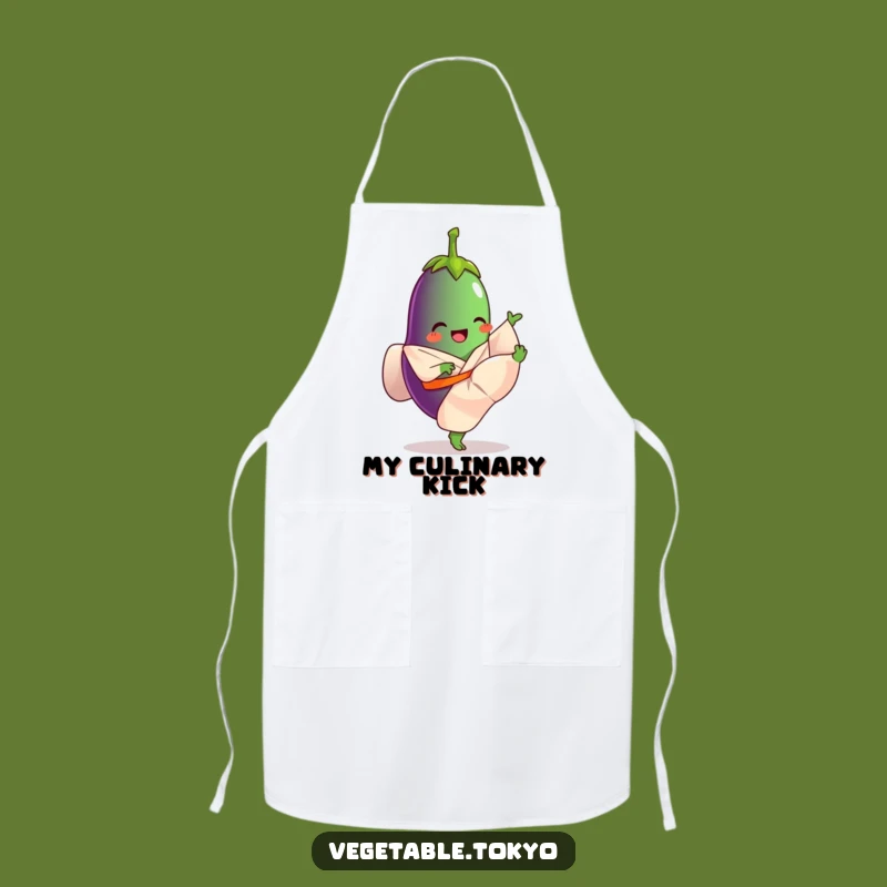 Funny Eggplant Kicking Apron: Cook with Athletic Flair and Humor