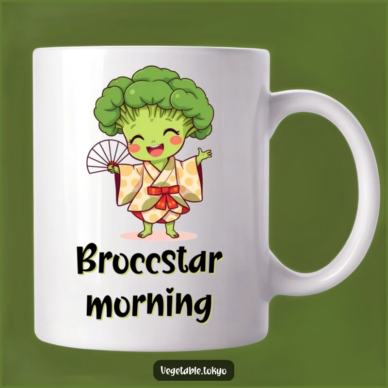 Funny Broccoli Fan Dance Mug: Unique Kimono Art Gift for Veggie Lovers